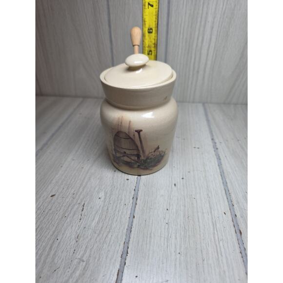 Vtg Yesteryears Hand Turned Honey Pot Texas USA Handmade Bee Hive Floral Country - Picture 7 of 8